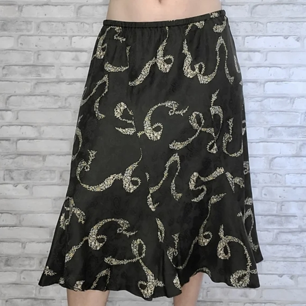 Y2K Jones New York Vintage 100% Silk Dark Green Robbin Skirt Size 12